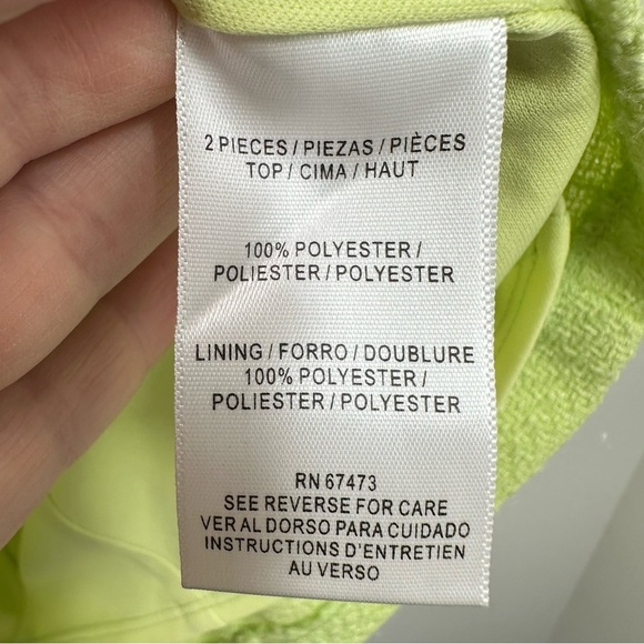 Taylor Light Lime Green Tweed Square Neck Cropped Top Women's Size 12 Brunch - Picture 3 of 4